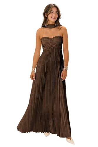 Strapless Chiffon Bridesmaid Dresses with Scarf Long A Line Flowy Formal Wedding Guest Dresses