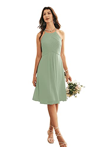 Alicepub Halter Chiffon Bridesmaid Dress Short Cocktail Formal Dresses For Women Party, Sage Green, Us14 #TOP4