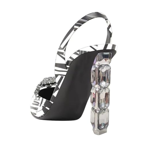 FYS Women Slip on Pointed Toe Slingback Sandals Crystal Rhinestones D'Orsay Pumps Chunky High Heel Slide Shoes Dress Wedding Prom Shoes4