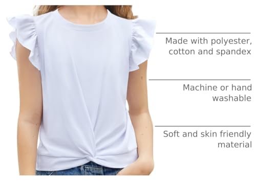 Image of Arshiner Girls Shirt - Short-Sleeve Twist Front T-Shirt for Girls with Cute Flying Sleeves - Summer Blouse Tunic Tee Tops