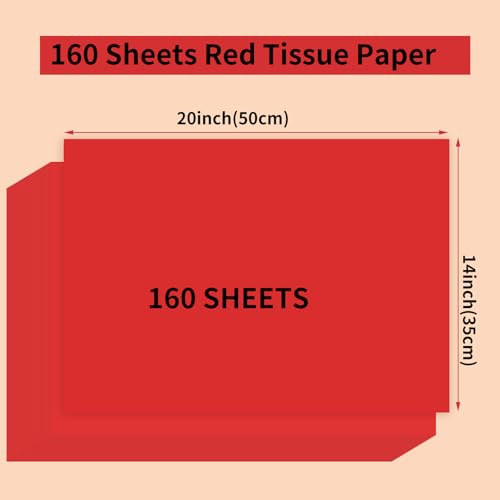 Image of woric 160 Sheets Red Tissue Paper for Gift Bags 20 X 14 Inches | Wrapping Tissue Paper Bulk for Bouquet Crafts Birthday Holiday Decorations