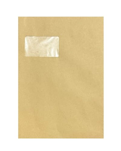 50x Versandtaschen C4 A4 braun mit Fenster, selbstklebend mit Abziehstreifen, 90 g/qm, Maße 229 x 324 mm Umschläge Kuvert