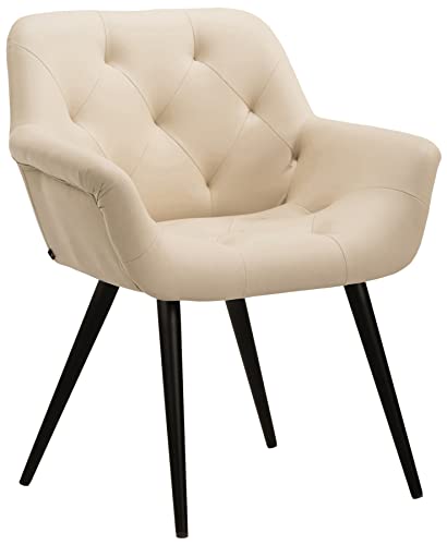 CLP Silla De Comedor Langford Tapizada En Tela o Polipiel I Sillón para Salón Acolchada En Estilo Chesterfield, Color:Crema, Material:Cuero Sintetico
