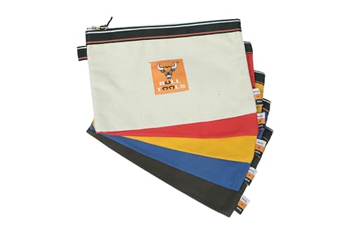 Image of BULL TOOLS Tool Pouch 100% Cotton Canvas 16 oz Tool Organizer Bag, Wrench Holder Pouch, Multi-Purpose Wrench Organizer Bag 5 Pack, Utility Organization Bags, Heavy Duty Brass Zipper, Metal Carabiner