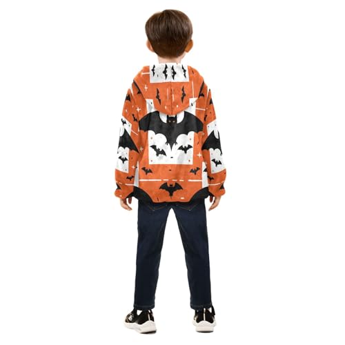 Halloween Bats on Orange Background Toddler Fleece Jacket Girl Boys Hooded Fleece Jacket Coat4