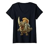 Womens Rhino Zombo Toasterino Italian Brainrot Funny Halloween V-Neck T-Shirt