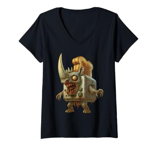 Womens Rhino Zombo Toasterino Italian Brainrot Funny Halloween V-Neck T-Shirt