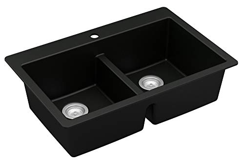 Karran Qt-810 33" Top Mount Double Equal Bowl Quartz Kitchen Sink In Black #TOP1