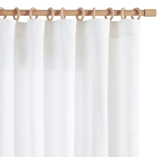 Image of jinchan Linen Curtains Light Filtering Back Tab 50x63 Inch 2 Panels White