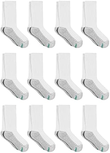 Hanes Boys Socks, Double Tough Cushioned Crew 12-pair Packs Athletic-socks, White/Grey Bottom, Large US