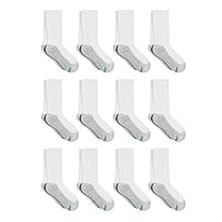 Hanes Small-Shoe Size: 4.5-8.5 Boys, Double Tough Cushioned Crew Socks, 12-Pair Packs, White/Grey Bottom