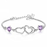 IEAKDCD Women'S Girlfriend Delicate Double Love Heart Charm Bracelet Adjustable Link Bracelet(Style