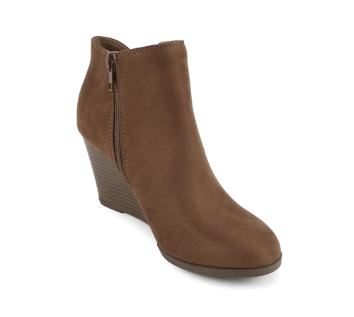 Soda Ability - Mid Ankle Bootie w/Split Shaft and Zipper Stacked Wedge Heel (6, Cognac Imsu) by Soda - Image 4