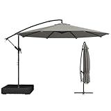 Outsunny 3 m Garden Cantilever Parasol with Cross Base and 80 kg Fillable Sandbag, 360° Rotating Overhanging Umbrella with Crank Handle, Banana Patio Umbrella for Outdoor Sun Shade, Grey