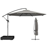 Outsunny 3 m Garden Cantilever Parasol with Cross Base and 80 kg Fillable Sandbag, 360° Rotating Overhanging Umbrella with Crank Handle, Banana Patio Umbrella for Outdoor Sun Shade, Grey