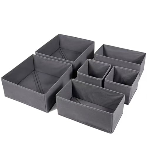 HongChelle 6 Pack Drawer Organiser, Dresser Drawer Dividers, Foldable Storage Box, Underwear Wardrobe Storage Organiser for clothes, Socks, Ties, Bras, Cosmetics, Shirt(Grey)