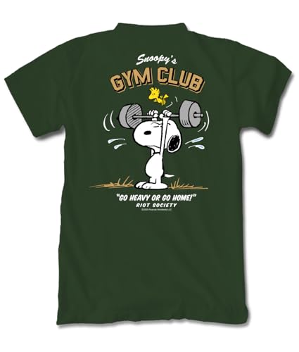 Riot Society Peanuts Snoopys Gym Club Mens T-Shirt - Forest Green X-Large