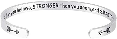 Fesciory Inspirational Bracelets for Women,Stainless Steel Engraved Personalized Positive Mantra Quote Keep Going Cuff Bangle College Graduation Encouragement Gifts for Her (Braver)