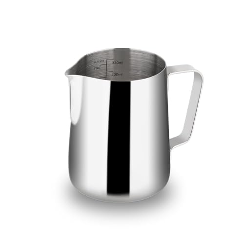 watchget Milk Frothing Pitcher 350ml/600ml/900ml/1500ml (12oz/20oz/32oz/52oz) - Stainless Steel Espresso Steaming Pitcher for Cappuccino, Latte Art, Milk Jug Coffee Frother Cup, Silver
