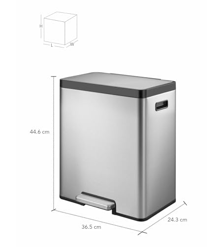 Image of Obsessions EKO Stainless Steel Dual Step Trash Can for Recycling, 10+10L Rectangular Kitchen Dustbin, Independent Pedals and Lids, Soft Close and Fingerprint Resistant, Metallic
