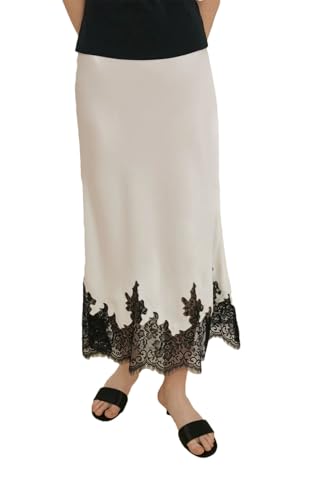 Womens Lace Patchwork Satin Midi Skirt Skirt for Women Daily Office & Vacation Wear4