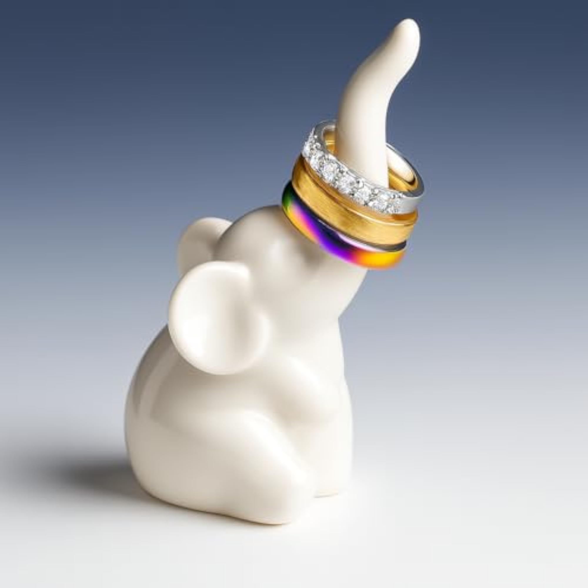 Ceramic Elephant Trunk Ring Holder, Decorative White Jewellery Organizer
