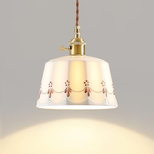 Vintage Ceramic Pendant Light Kitchen Island,White Milk Glass Light Fixture