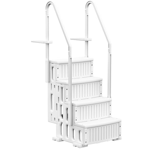 Flamaker Swimming Pool Ladder Above Ground, 4 Stairs with Double Handrails, Non-Slip Pool Steps for 48 to 54 inch Above Grounds, Entry and Exit Open-air Bath Ladder, White
