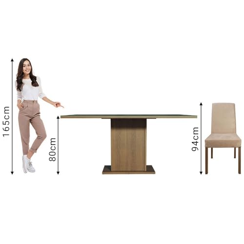 Image of Madesa 4 Seater Dining Set Rectangular Glass Table Top Sturdy Wooden with Fully Cushioned Seats 160 Cm for Dining Room and Kitchen - Brown /Gray /Beige