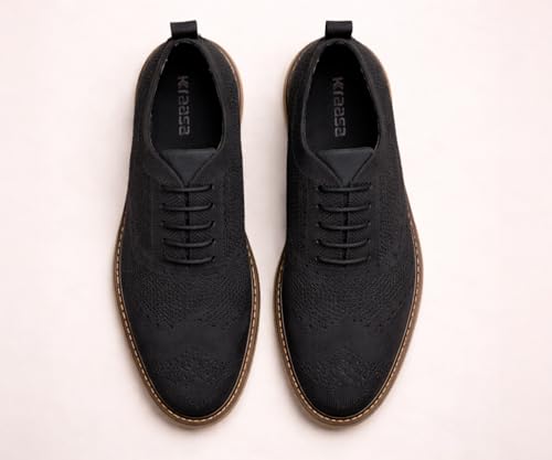 Image of Kraasa Men's Casual Sneaker Lace-Up Oxford Shoes | Breathable Knit Upper | Lightweight & Comfortable | Stylish Brown Sole | Office