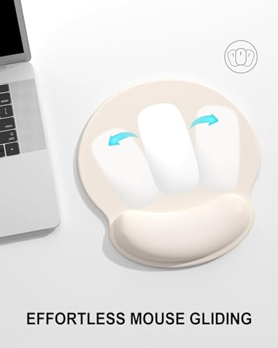 Image of Mouse Pad with Gel Wrist Rest Support, Ergonomic Mouse Cushion with Non Slip Rubber Base Mouse Pad for Laptop, Computer, Gaming, Office (Cream, Round)