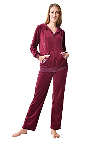 RAIKOU Mujer Ropa Deportiva, Zip Ropa Casual Conjunto de Chándal para Mujer Conjuntos Deportivos Ropa Casual Casa Chándal de Mujer para Estar Trajes Deportivos de Terciopelo（Zarzamora，40-42）