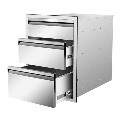Image of Outdoor Kitchen Drawers 18 inch W x 23 inch H x 23 inch D Stainless Steel Drawer BBQ Triple Drawers with Hidden Handle for Outdoor Kitchen Island, Patio Grill Station
