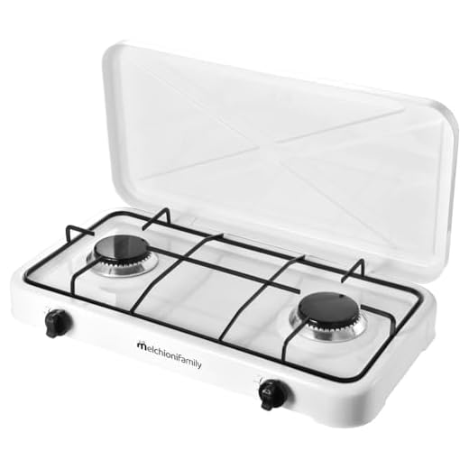 Melchioni Family | MINERVA NEW Cocina de Gas 2 Fuegos Blanca para Exterior | Acero Esmaltado, GLP, Tapa Protectora, Parrilla Extraíble, Llama Regulable