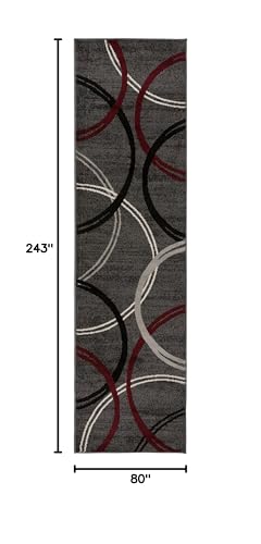Rugshop Modern Wavy Circles Design Runner Rug 2'7" x 8' Red
