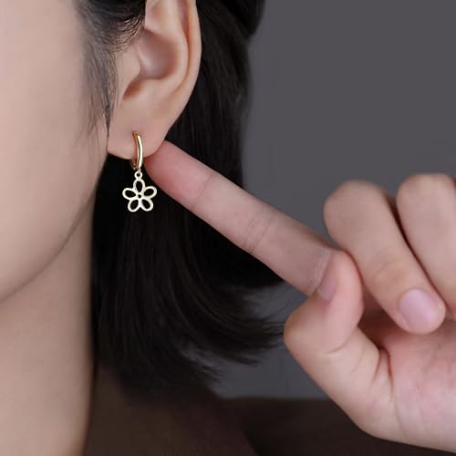 SLUYNZ Solid 925 Sterling Silver Flower Hoop Earrings for Women Teens Hollow Flower Hoop Earrings Huggie2