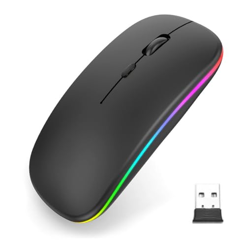 NHQZ Souris sans Fil Rechargeable Souris rétroéclairée de 7 Couleurs avec Mini récepteur USB de 2,4 GHz Souris Gaming Compatible avec Ordinateur Portable...