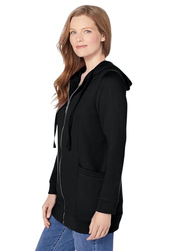 Woman Within Plus Size Zip Front Hoodie Jacket Long Oversized Fleece Jacket3