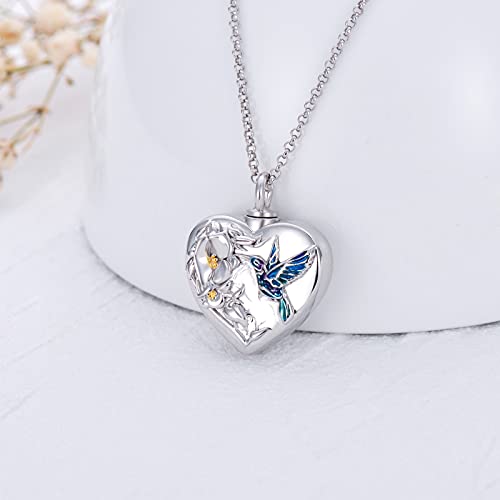 Hummingbird Flower Cremation Urn Necklace For Human Ashes 925 Sterling Silver Heart Keepsake Memorial Locket Holder Jewelry Gift For Women #TOP1