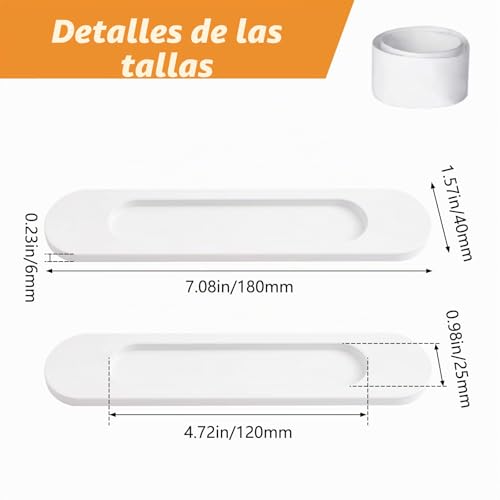 Miniatura 2 de Morobor Tiradores Adhesivos Ovalados Para Puertas Correderas, 18 Cm, 2 Unidades, Aleación De Aluminio Blanco Cálido, A Ras, Tirador Sin Perforación Para Puertas Correderas, Ventanas, Armarios