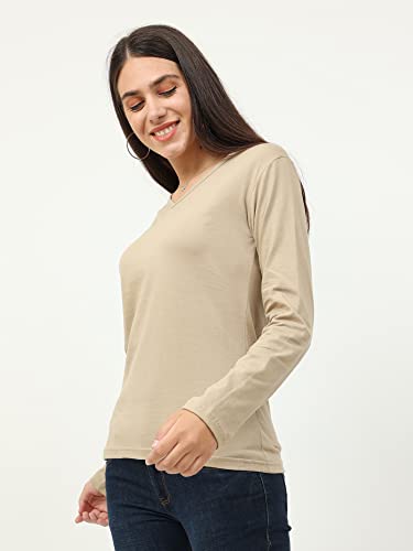 Image of FLEXIMAA Women's Cotton Plain V Neck Full Sleeve T-Shirt