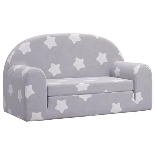 vidaXL Canapé-lit Enfant 2 Places, Lit de Jour avec Dossier et Accoudoirs, Lit d'Invité pour Tout-Petits Chambre, Gris Clair Étoiles Peluche Douce