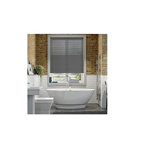 PVC Window Venetian Blinds Strong Trimmable Easy Fit Child Safe Home Office Blind Black Cream White Silver Teak And Natural (Contrast Slate, 75 x 213 cm) image_2