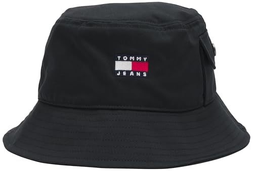 Tommy Jeans Sombrero de Pescador Hombre Heritage Bucket Hat con Logotipo, Negro (Black), Talla Única
