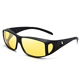 Night Vision Glasses for Men Women Anti Glare Polarized HD Night Driving Glasses Wrap Around Fit Over Prescription Eyewear