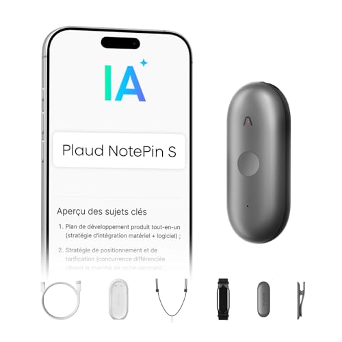 Plaud NotePin S Diktiergerät mit taktiler Aufnahmetaste Profis & Teams KI Voice Recorder KI-Notizgerät KI-Schreibfunktion & Zusammenfassung Aufnahmegerät für Meetings 4 Zubehörteile (Grau)