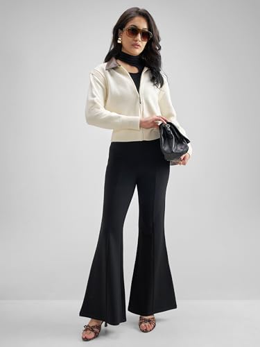 Image of Tokyo Talkies Women's Stretchable Bootcut Pants | High Rise Flared Trousers |Travel & Formal Wear|Workwear Trousers