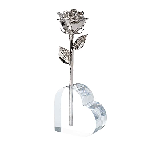 Image of Forever Rose Real Rose Dipped in Platinum, Acrylic Heart Vase