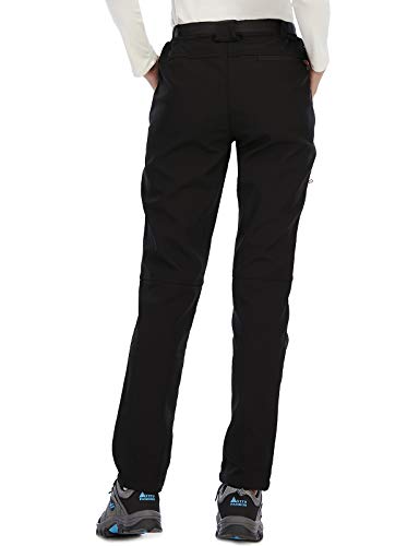 DAFENP Damen Wanderhose Skihose Wasserdicht Softshellhose Winddicht Winter Warm Gefüttert Outdoorhose Snowboardhose Trekkinghose KZ1635W-Black-2XL