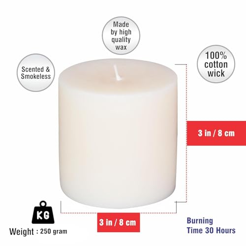 Image of Pure Source India Scented Pillar Candle (3X3 INCH) Decorative Candle for Living Room, Diwali Decor, Gifting, Spa & Meditation (Jasmine)